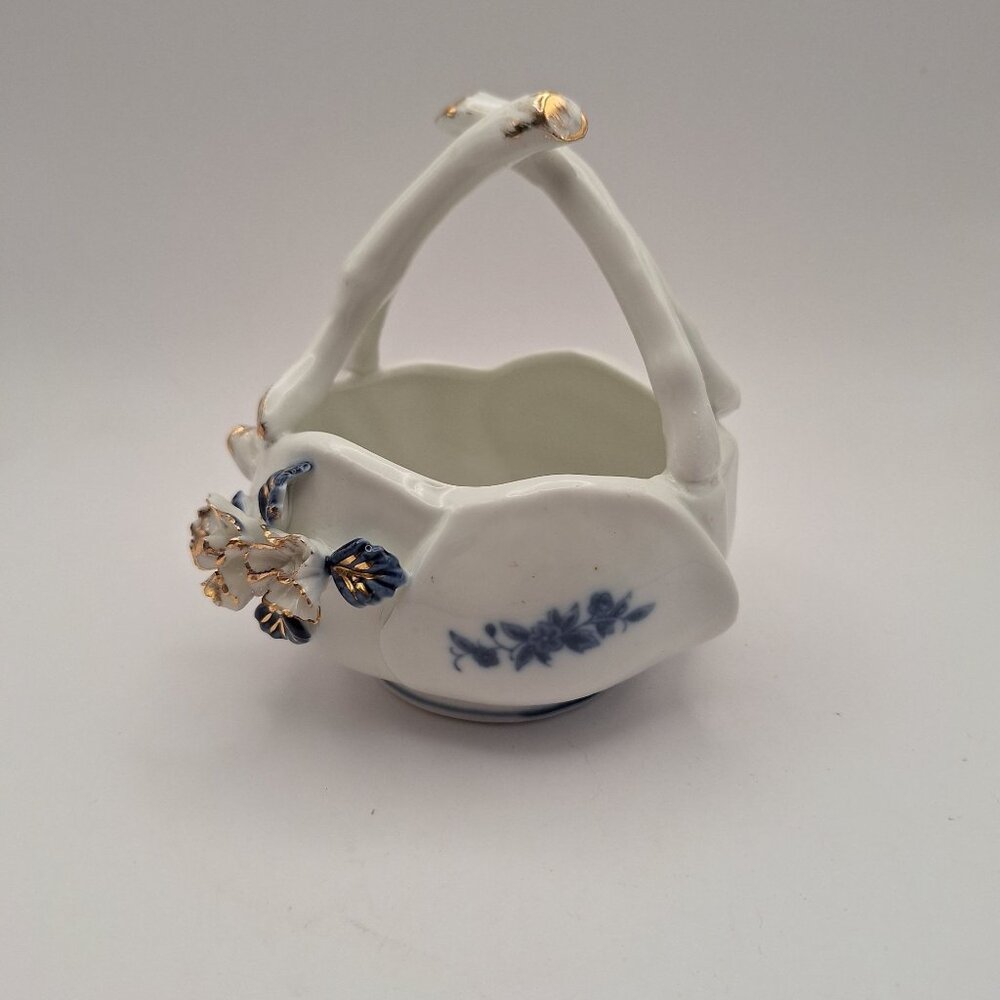 LOTUS PETAL SHAPE TRINKET DISH LIMB LIKE HANDLES STAMPED AND RAISED FLORALS